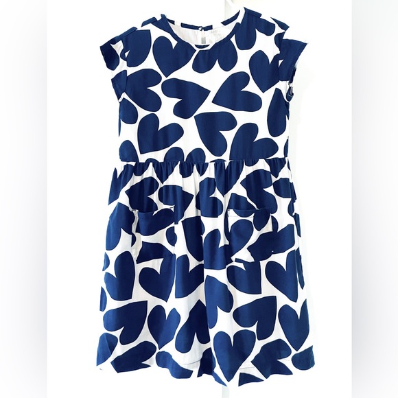 Darling Navy Cutout Hearts Primary Girls Dress, Size 6/7 - Picture 1 of 2